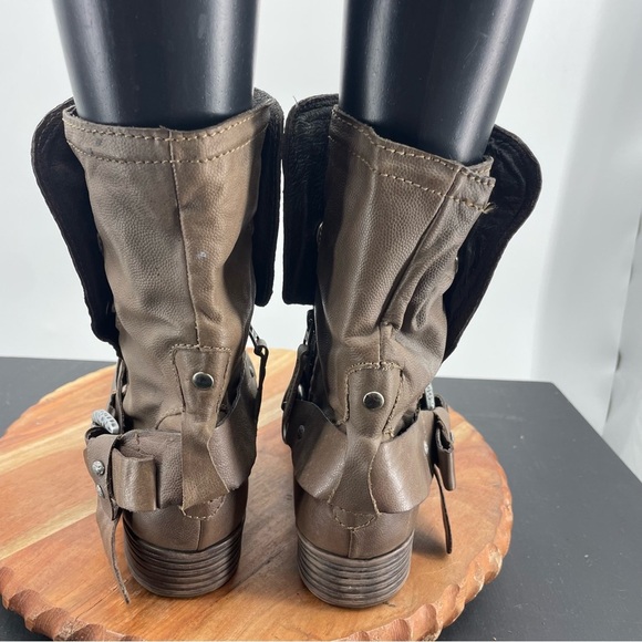 Report Motorcycle Boots woods brown leather fold over Sz 9.5 - Picture 5 of 9